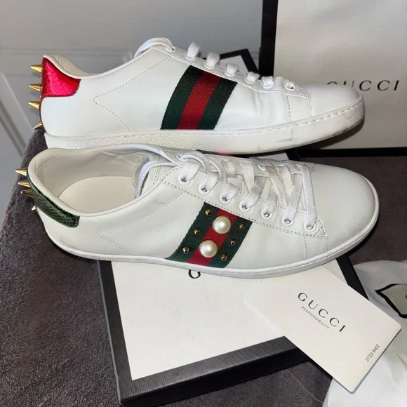 Gucci Ace pearl studded sneakers size 37.5 EU - Picture 5 of 10